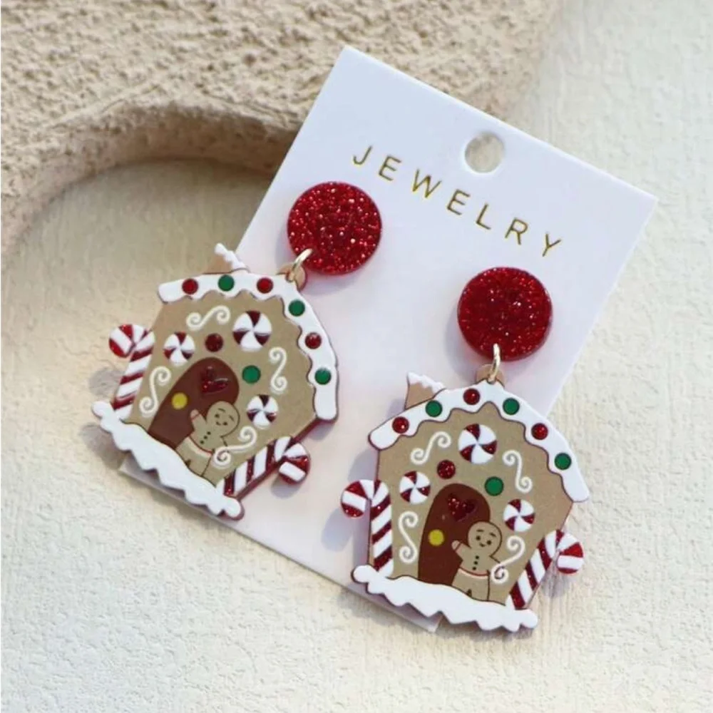 Festive Gingerbread House‎ Earrings